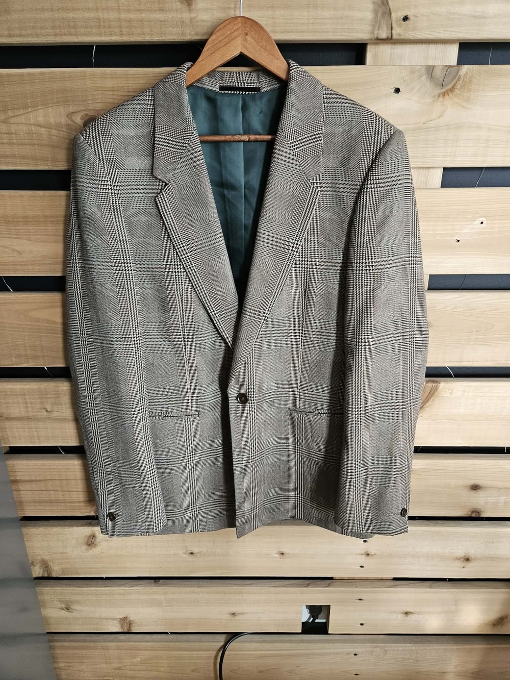 Simons Glen Plaid Sport Coat in Beige and Gray with Teal Lining